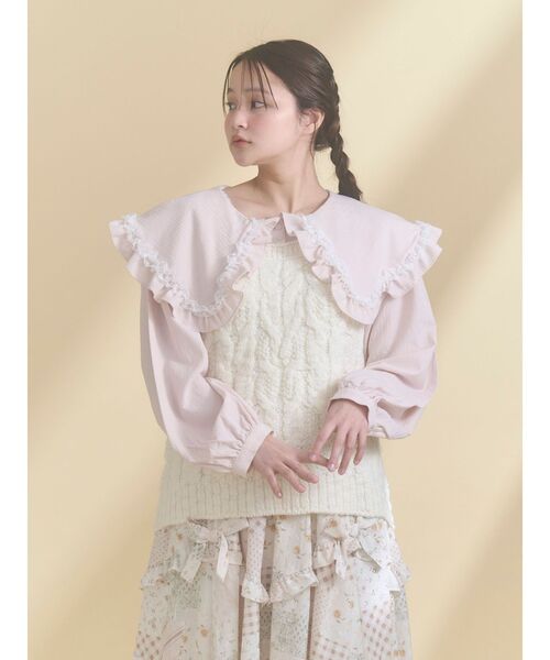 merry jenny（メリージェニー）の「フリルカラーニットドッキングブラウス（シャツ/ブラウス・レディース・アイボリー/グレー/ピンク・FREE）」の15枚目の写真