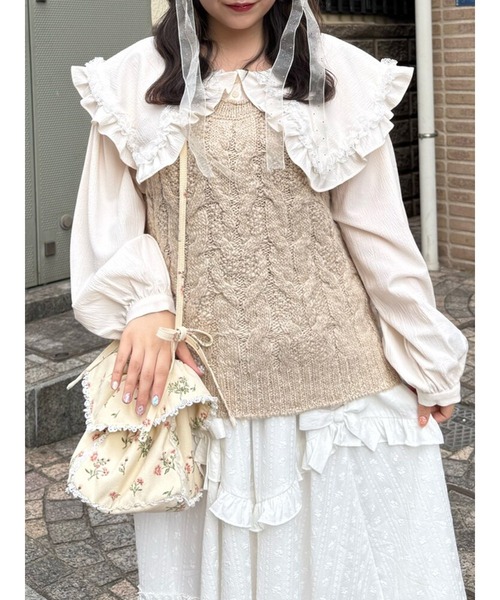 merry jenny(メリージェニー)の「フリルカラーニットドッキングブラウス(シャツ/ブラウス・レディース・アイボリー/グレー/ピンク・FREE)」の1枚目の写真