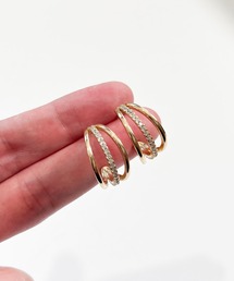YU-KA:3レイヤードライク ビジュー フープピアス