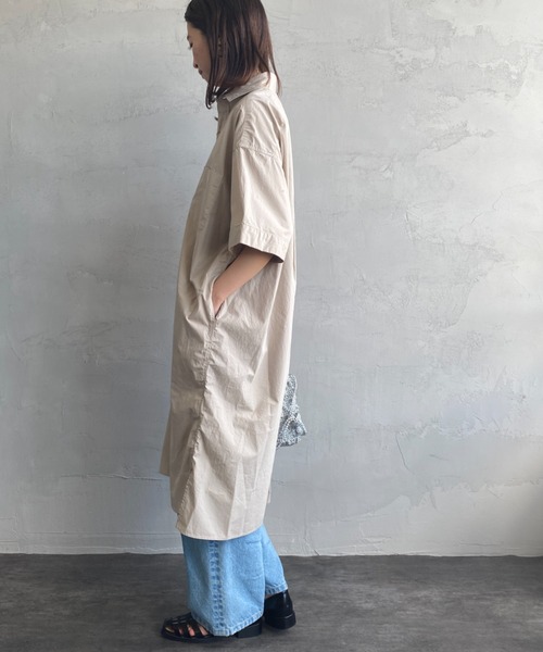 DANTON（ダントン）の「【WEB先行予約】[DANTON/ダントン] ショートスリーブ プルオーバーシャツワンピース（シャツワンピース・レディース・ネイビー/グレイッシュベージュ・36）」の7枚目の写真