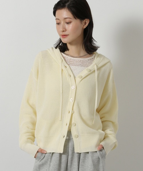 LAKOLE（ラコレ）の「12ゲージアゼフードニットカーディガン / 652804（カーディガン/ボレロ・レディース・グレー/アイボリー/イエロー/ネイビー・FREE）」の9枚目の写真