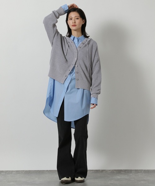 LAKOLE（ラコレ）の「12ゲージアゼフードニットカーディガン / 652804（カーディガン/ボレロ・レディース・グレー/アイボリー/イエロー/ネイビー・FREE）」の14枚目の写真