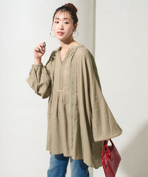 限定展開　インド レース ピンタック ロングスリーブ ブラウス