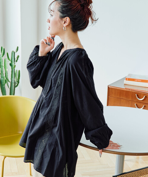 限定展開 インド レース ピンタック ロングスリーブ ブラウス（シャツ