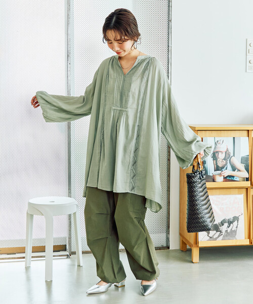 限定展開 インド レース ピンタック ロングスリーブ ブラウス（シャツ