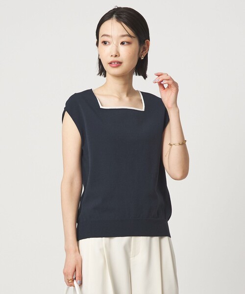 green label relaxing(グリーンレーベルリラクシング)の「HIYOKE スクエアネック フレンチスリーブ ニット(ニット/セーター・レディース・ホワイト/ライトグレー/ダークブラウン/レッド/ネイビー・FREE)」の6枚目の写真