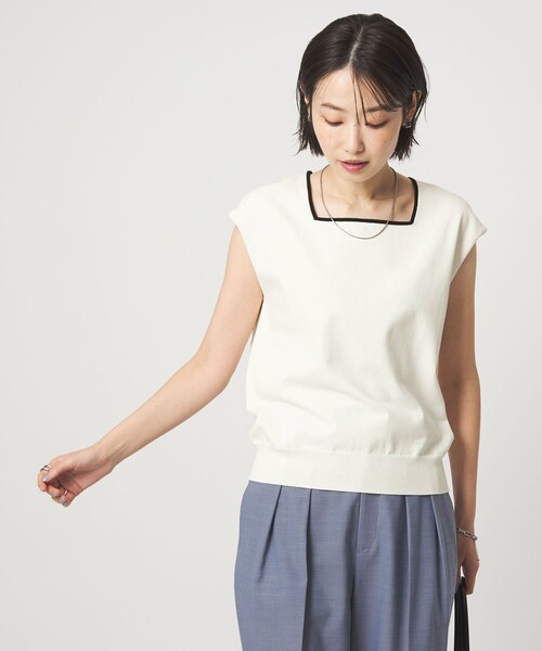 green label relaxing(グリーンレーベルリラクシング)の「HIYOKE スクエアネック フレンチスリーブ ニット(ニット/セーター・レディース・ホワイト/ライトグレー/ダークブラウン/レッド/ネイビー・FREE)」の9枚目の写真