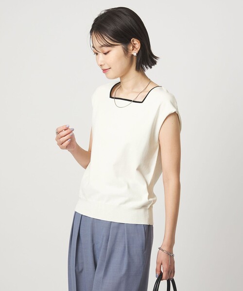 green label relaxing(グリーンレーベルリラクシング)の「HIYOKE スクエアネック フレンチスリーブ ニット(ニット/セーター・レディース・ホワイト/ライトグレー/ダークブラウン/レッド/ネイビー・FREE)」の10枚目の写真