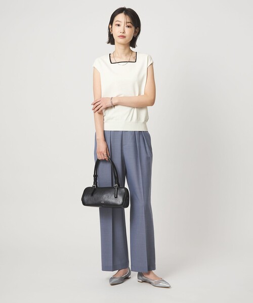 green label relaxing(グリーンレーベルリラクシング)の「HIYOKE スクエアネック フレンチスリーブ ニット(ニット/セーター・レディース・ホワイト/ライトグレー/ダークブラウン/レッド/ネイビー・FREE)」の12枚目の写真