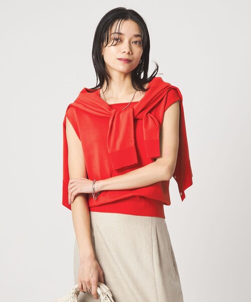 green label relaxing(グリーンレーベルリラクシング)の「HIYOKE スクエアネック フレンチスリーブ ニット(ニット/セーター・レディース・ホワイト/ライトグレー/ダークブラウン/レッド/ネイビー・FREE)」の14枚目の写真