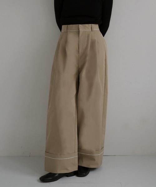 hellam（へラム）の「パイピングツイルワイドパンツ（その他パンツ・レディース・ブラック/ブラウン/ベージュ・FREE）」の4枚目の写真