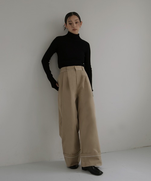 hellam（へラム）の「パイピングツイルワイドパンツ（その他パンツ・レディース・ブラック/ブラウン/ベージュ・FREE）」の5枚目の写真