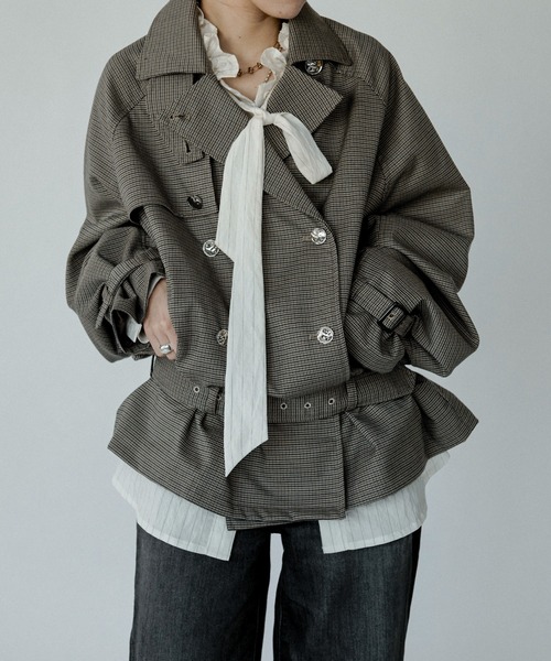 Ezick（エジック）の「Midi trench coat メタルボタンミディトレンチコート（トレンチコート・レディース・グレー/ブラウン系・FREE）」の13枚目の写真