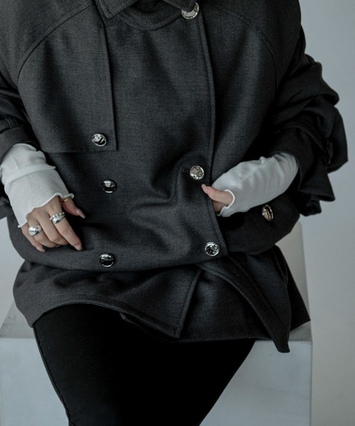 Ezick（エジック）の「Midi trench coat メタルボタンミディトレンチコート（トレンチコート・レディース・グレー/ブラウン系・FREE）」の7枚目の写真