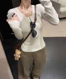 ショート丈 ヘンリーネック 無地 長袖カットソー