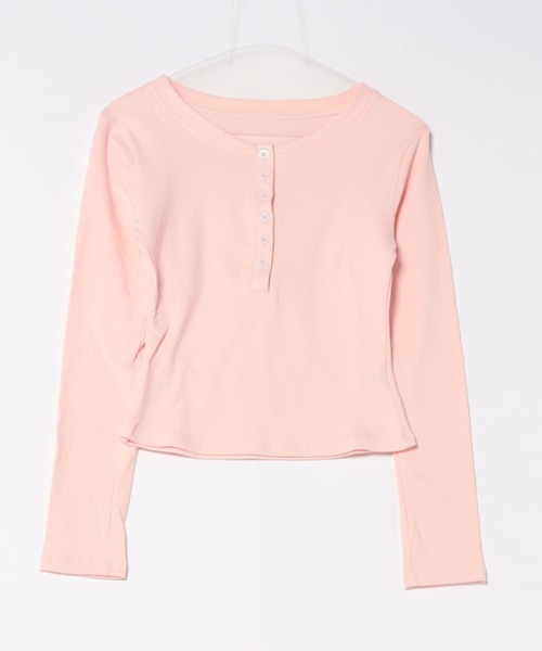 WESTSEA（ウエストシー）の「ショート丈 ヘンリーネック  無地 長袖カットソー（Tシャツ/カットソー・レディース・コーラルピンク/ホワイト・L/M）」の13枚目の写真