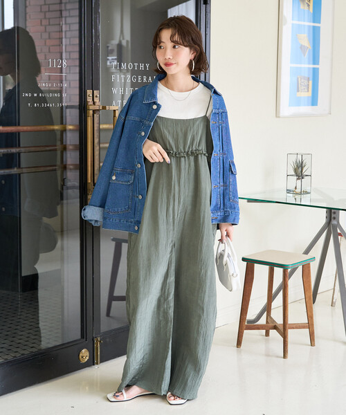 FREAK'S STORE（フリークスストア）の「限定展開　ワッシャー加工 フリル ボリューム サロペット（サロペット/オーバーオール・レディース・ブラウン/オリーブ/ブラック/ネイビー/イエロー・MEDIUM/SMALL）」の15枚目の写真