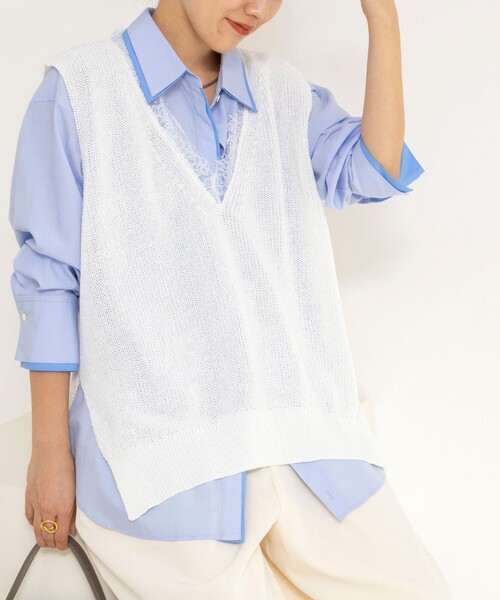 NOLLEY’S(ノーリーズ)の「《手洗い可能》Vネックレースジレ(ベスト・レディース・ベージュ/ブラック/オフホワイト・38)」の18枚目の写真