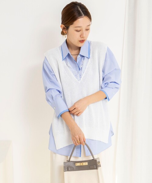 NOLLEY’S(ノーリーズ)の「《手洗い可能》Vネックレースジレ(ベスト・レディース・ベージュ/ブラック/オフホワイト・38)」の20枚目の写真