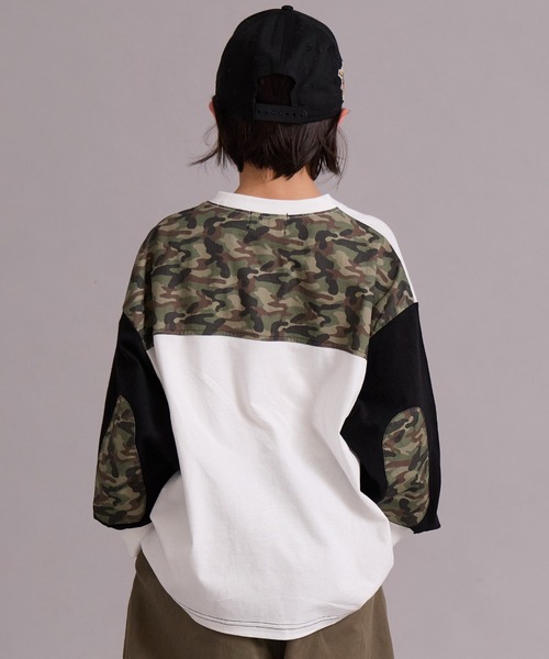 PAIRMANON STREET（ペアマノンストリート）の「エルボーパッチ 長袖 Tシャツ【PAIRMANON STREET】（Tシャツ/カットソー・キッズ・オフホワイト/ブラック系その他/ブルー/ブラック・100/110/120/130/140/150/160/90）」の2枚目の写真