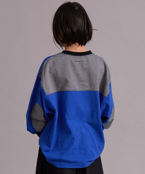 PAIRMANON STREET（ペアマノンストリート）の「エルボーパッチ 長袖 Tシャツ【PAIRMANON STREET】（Tシャツ/カットソー・キッズ・オフホワイト/ブラック系その他/ブルー/ブラック・100/110/120/130/140/150/160/90）」の4枚目の写真