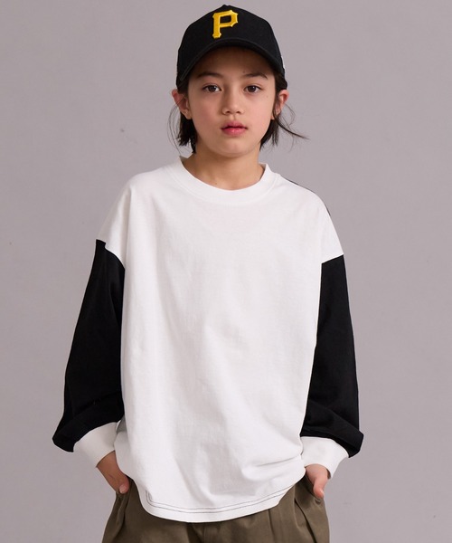 PAIRMANON STREET（ペアマノンストリート）の「エルボーパッチ 長袖 Tシャツ【PAIRMANON STREET】（Tシャツ/カットソー・キッズ・オフホワイト/ブラック系その他/ブルー/ブラック・100/110/120/130/140/150/160/90）」の5枚目の写真