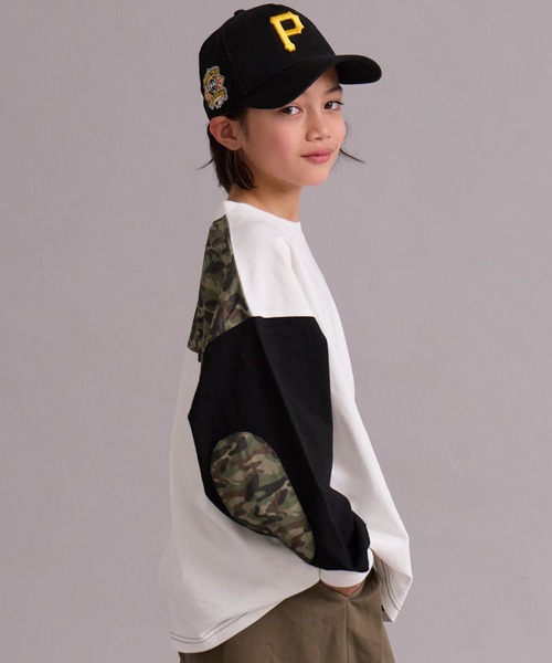 PAIRMANON STREET（ペアマノンストリート）の「エルボーパッチ 長袖 Tシャツ【PAIRMANON STREET】（Tシャツ/カットソー・キッズ・オフホワイト/ブラック系その他/ブルー/ブラック・100/110/120/130/140/150/160/90）」の6枚目の写真