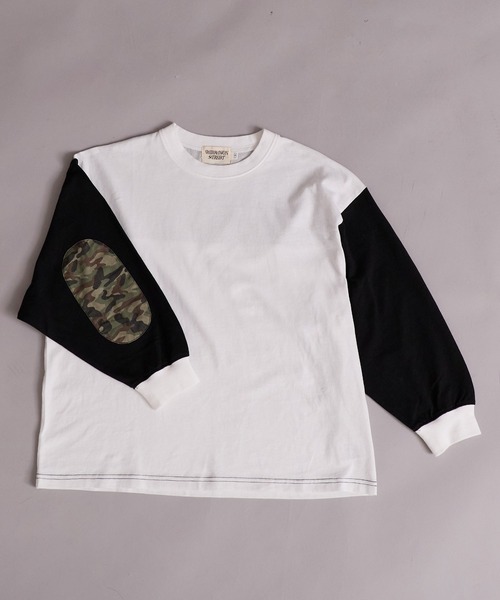 PAIRMANON STREET（ペアマノンストリート）の「エルボーパッチ 長袖 Tシャツ【PAIRMANON STREET】（Tシャツ/カットソー・キッズ・オフホワイト/ブラック系その他/ブルー/ブラック・100/110/120/130/140/150/160/90）」の17枚目の写真