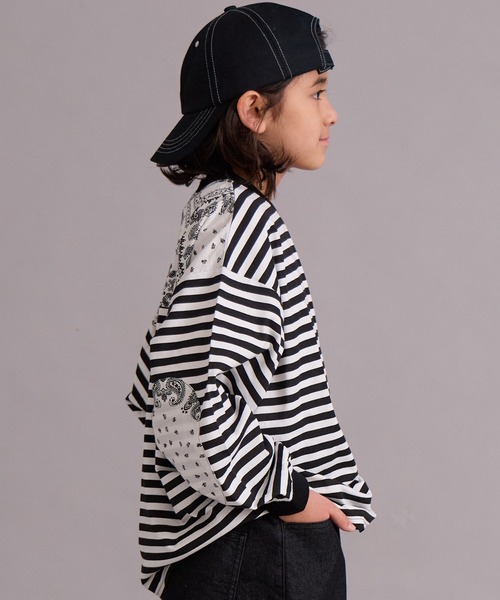 PAIRMANON STREET（ペアマノンストリート）の「エルボーパッチ 長袖 Tシャツ【PAIRMANON STREET】（Tシャツ/カットソー・キッズ・オフホワイト/ブラック系その他/ブルー/ブラック・100/110/120/130/140/150/160/90）」の11枚目の写真