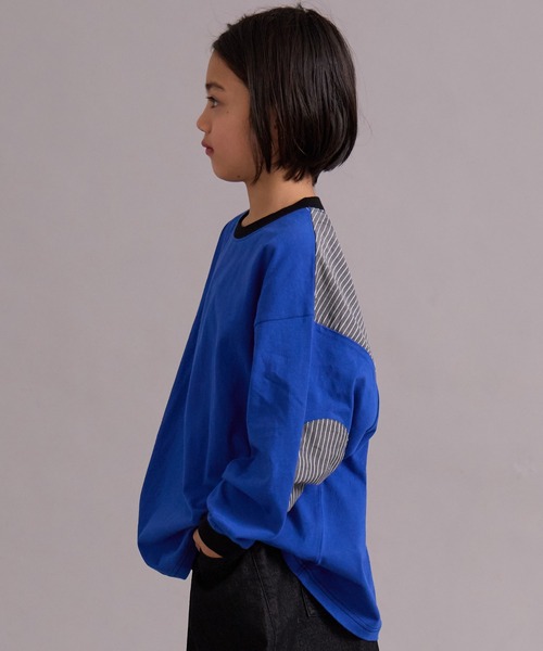 PAIRMANON STREET（ペアマノンストリート）の「エルボーパッチ 長袖 Tシャツ【PAIRMANON STREET】（Tシャツ/カットソー・キッズ・オフホワイト/ブラック系その他/ブルー/ブラック・100/110/120/130/140/150/160/90）」の15枚目の写真