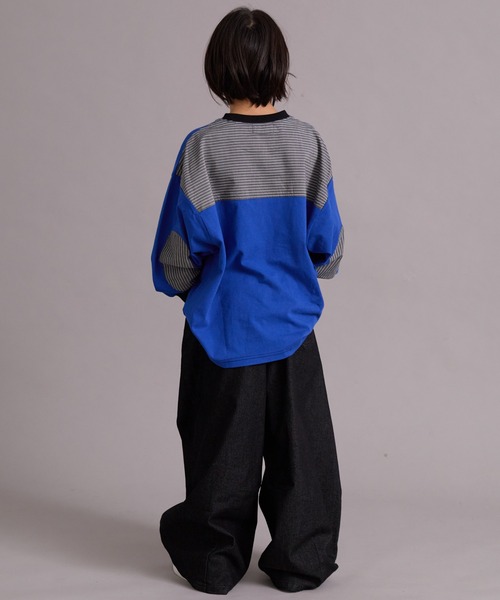 PAIRMANON STREET（ペアマノンストリート）の「エルボーパッチ 長袖 Tシャツ【PAIRMANON STREET】（Tシャツ/カットソー・キッズ・オフホワイト/ブラック系その他/ブルー/ブラック・100/110/120/130/140/150/160/90）」の16枚目の写真