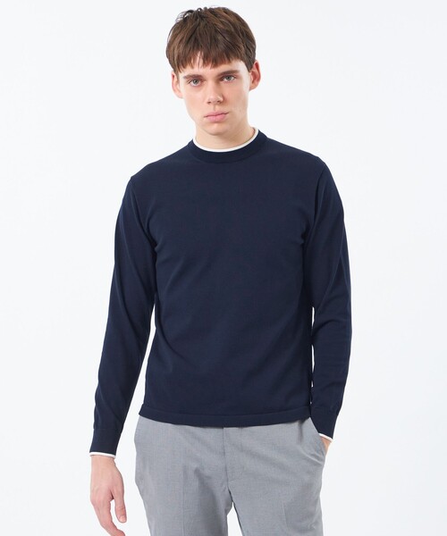 MACKINTOSH PHILOSOPHY（ﾏｯｷﾝﾄｯｼｭ ﾌｨﾛｿﾌｨｰ）の「12G プレーティング天竺 ライン入りモックネック（ニット/セーター・メンズ・オフホワイト/ブルー/ネイビー・38/40）」の2枚目の写真