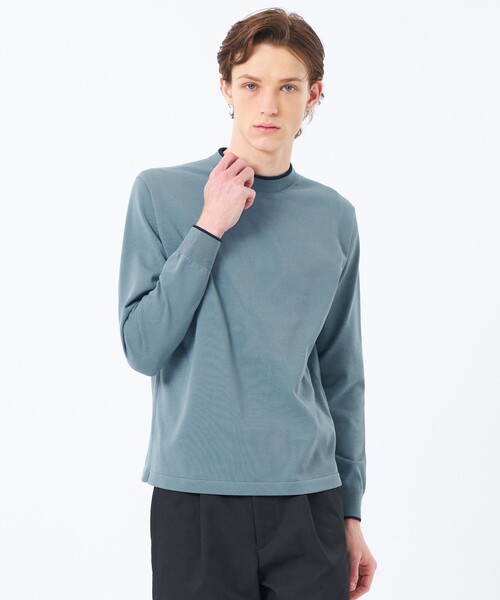 MACKINTOSH PHILOSOPHY（ﾏｯｷﾝﾄｯｼｭ ﾌｨﾛｿﾌｨｰ）の「12G プレーティング天竺 ライン入りモックネック（ニット/セーター・メンズ・オフホワイト/ブルー/ネイビー・38/40）」の3枚目の写真