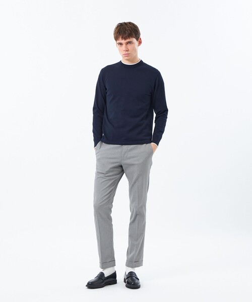 MACKINTOSH PHILOSOPHY（ﾏｯｷﾝﾄｯｼｭ ﾌｨﾛｿﾌｨｰ）の「12G プレーティング天竺 ライン入りモックネック（ニット/セーター・メンズ・オフホワイト/ブルー/ネイビー・38/40）」の6枚目の写真