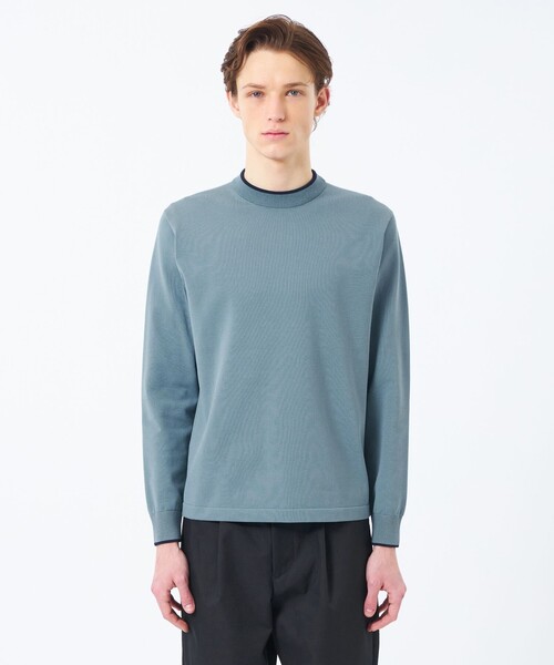 MACKINTOSH PHILOSOPHY（ﾏｯｷﾝﾄｯｼｭ ﾌｨﾛｿﾌｨｰ）の「12G プレーティング天竺 ライン入りモックネック（ニット/セーター・メンズ・オフホワイト/ブルー/ネイビー・38/40）」の7枚目の写真