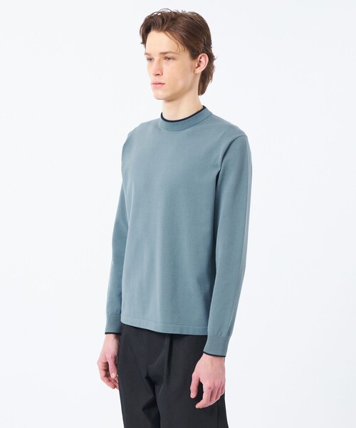 MACKINTOSH PHILOSOPHY（ﾏｯｷﾝﾄｯｼｭ ﾌｨﾛｿﾌｨｰ）の「12G プレーティング天竺 ライン入りモックネック（ニット/セーター・メンズ・オフホワイト/ブルー/ネイビー・38/40）」の8枚目の写真