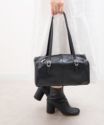 Sunny Side（サニーサイド）の「Sunny Side サニーサイド：ベルトハンドル スクエア ボストンバッグ / ヴィンテージライク フェイクレザー（ボストンバッグ）」