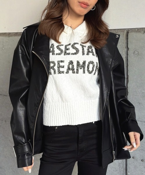 EGOIST(エゴイスト)の「ロゴフード短丈ニットトップス(ニット/セーター・レディース・ブラック/ホワイト/ベージュ・FREE)」の7枚目の写真