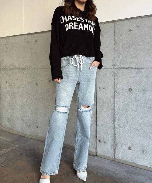 EGOIST(エゴイスト)の「ロゴフード短丈ニットトップス(ニット/セーター・レディース・ブラック/ホワイト/ベージュ・FREE)」の18枚目の写真