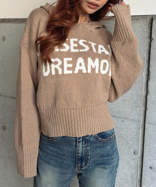 EGOIST(エゴイスト)の「ロゴフード短丈ニットトップス(ニット/セーター・レディース・ブラック/ホワイト/ベージュ・FREE)」の12枚目の写真