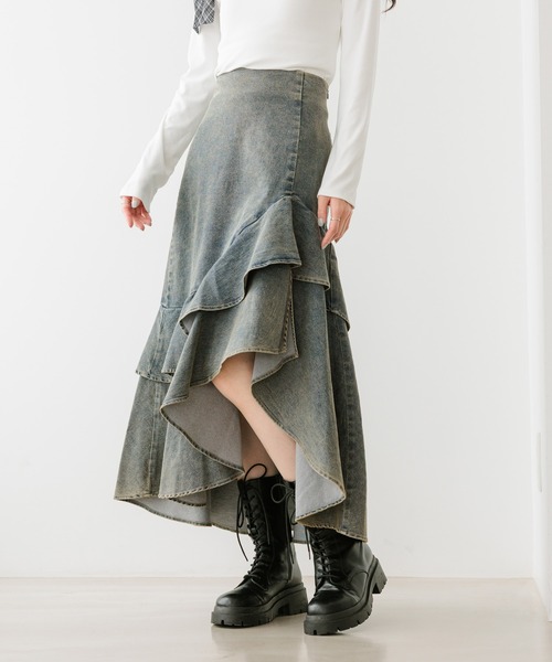 Heather（ヘザー）の「デニムフリルロングスカート　653942（デニムスカート・レディース・グレー/ブルー系その他/ライトブルー・M/S）」の3枚目の写真