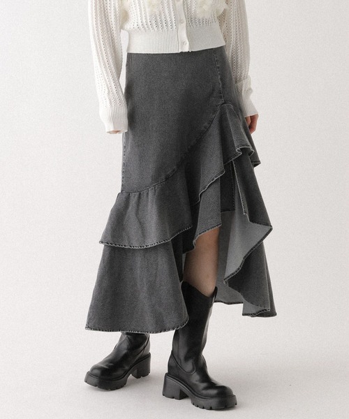 Heather（ヘザー）の「デニムフリルロングスカート　653942（デニムスカート・レディース・グレー/ブルー系その他/ライトブルー・M/S）」の2枚目の写真