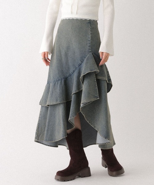Ralph Laurenデニムフリルロングスカート デニムフリルロングスカート 653942（デニムスカート）｜Heather