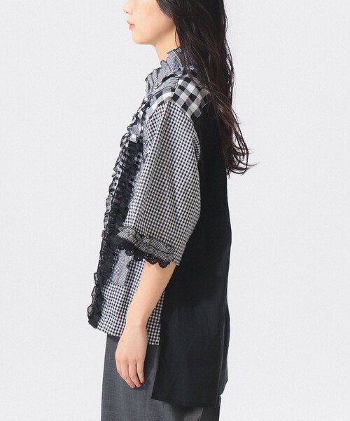 TORI-TO(トリト)の「【別注】TORI-TO / ギンガム フリル シャツ(シャツ/ブラウス・レディース・ブラック/ブルー・ONE SIZE)」の5枚目の写真