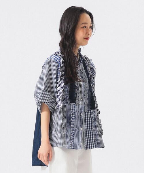 TORI-TO(トリト)の「【別注】TORI-TO / ギンガム フリル シャツ(シャツ/ブラウス・レディース・ブラック/ブルー・ONE SIZE)」の15枚目の写真