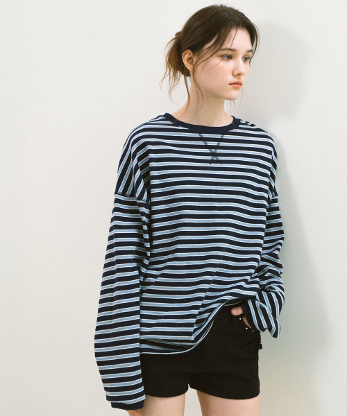 YUPPE(ヨッペ)の「オーバーストライプTシャツ_ネイビー(Tシャツ/カットソー・レディース・その他・ONE)」の2枚目の写真