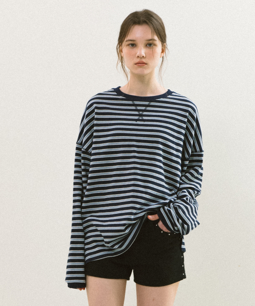 YUPPE(ヨッペ)の「オーバーストライプTシャツ_ネイビー(Tシャツ/カットソー・レディース・その他・ONE)」の3枚目の写真