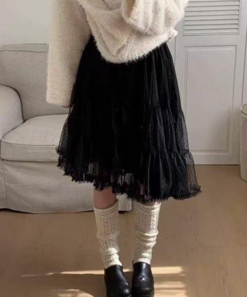 DIAVEL（ディアベル）の「【春コーデ】ドットチュールティアードスカート / Dot Tulle Tiered Skirt（スカート・レディース・ベージュ/グレー/ブラック・M）」の2枚目の写真