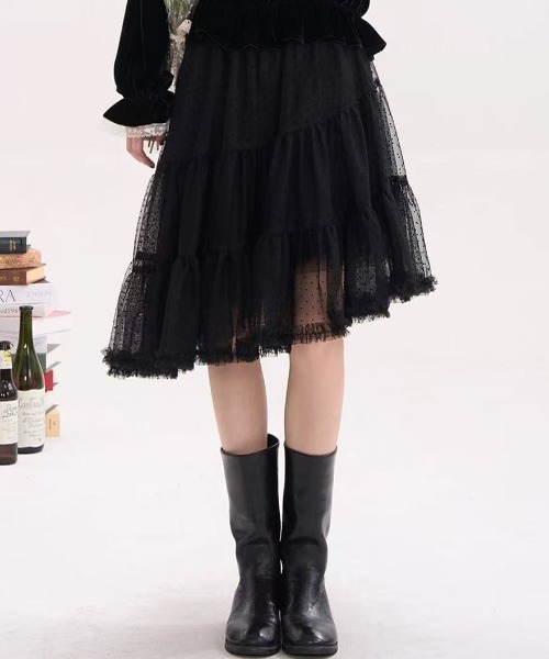 DIAVEL（ディアベル）の「【春コーデ】ドットチュールティアードスカート / Dot Tulle Tiered Skirt（スカート・レディース・ベージュ/グレー/ブラック・M）」の7枚目の写真