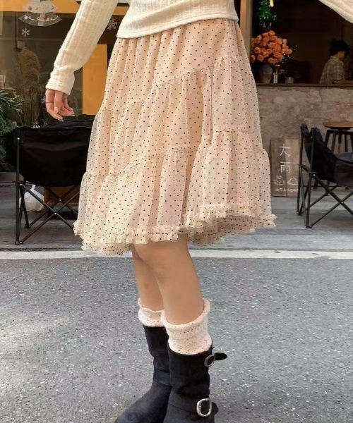 DIAVEL（ディアベル）の「【春コーデ】ドットチュールティアードスカート / Dot Tulle Tiered Skirt（スカート・レディース・ベージュ/グレー/ブラック・M）」の4枚目の写真